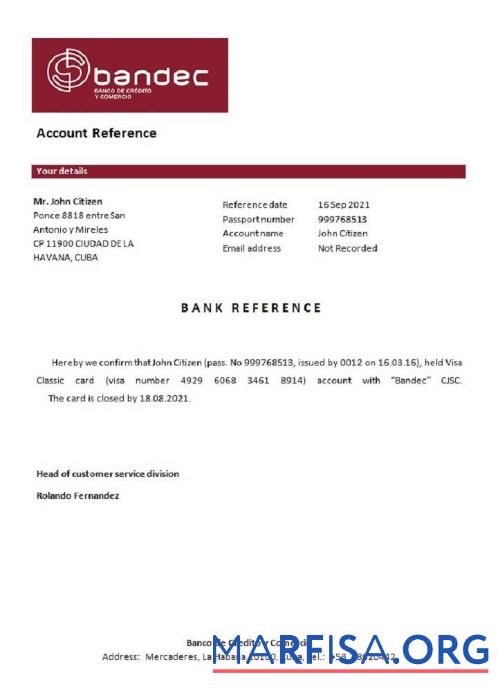 Realistic Cuba Bandec closure reference template